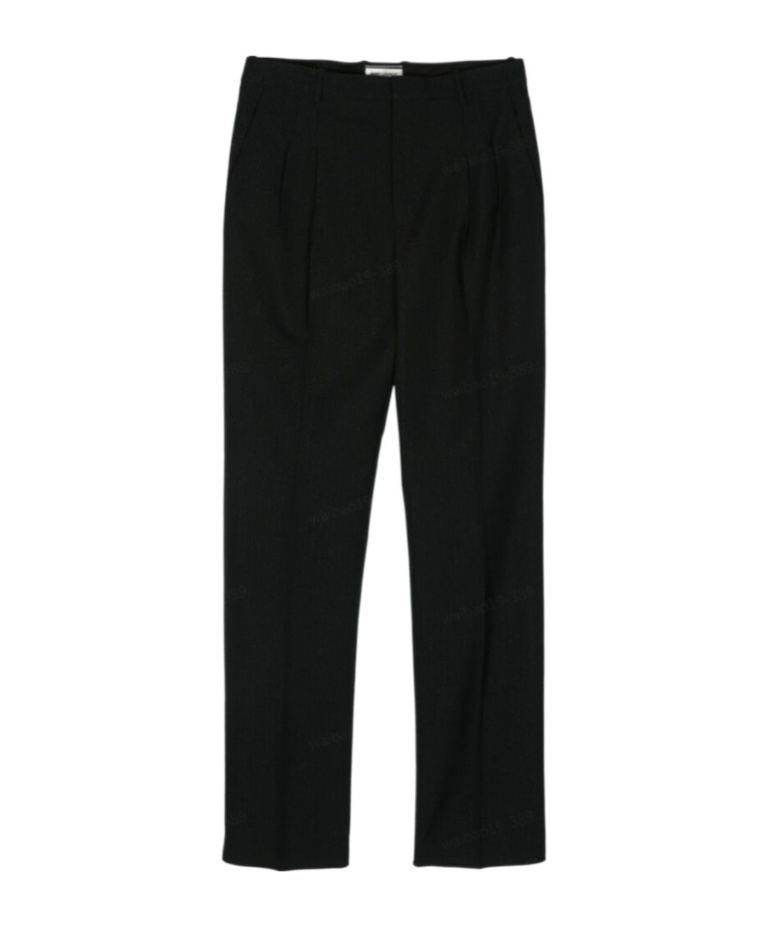 Saint Laurent Metallic Striped Straight Trousers In Black