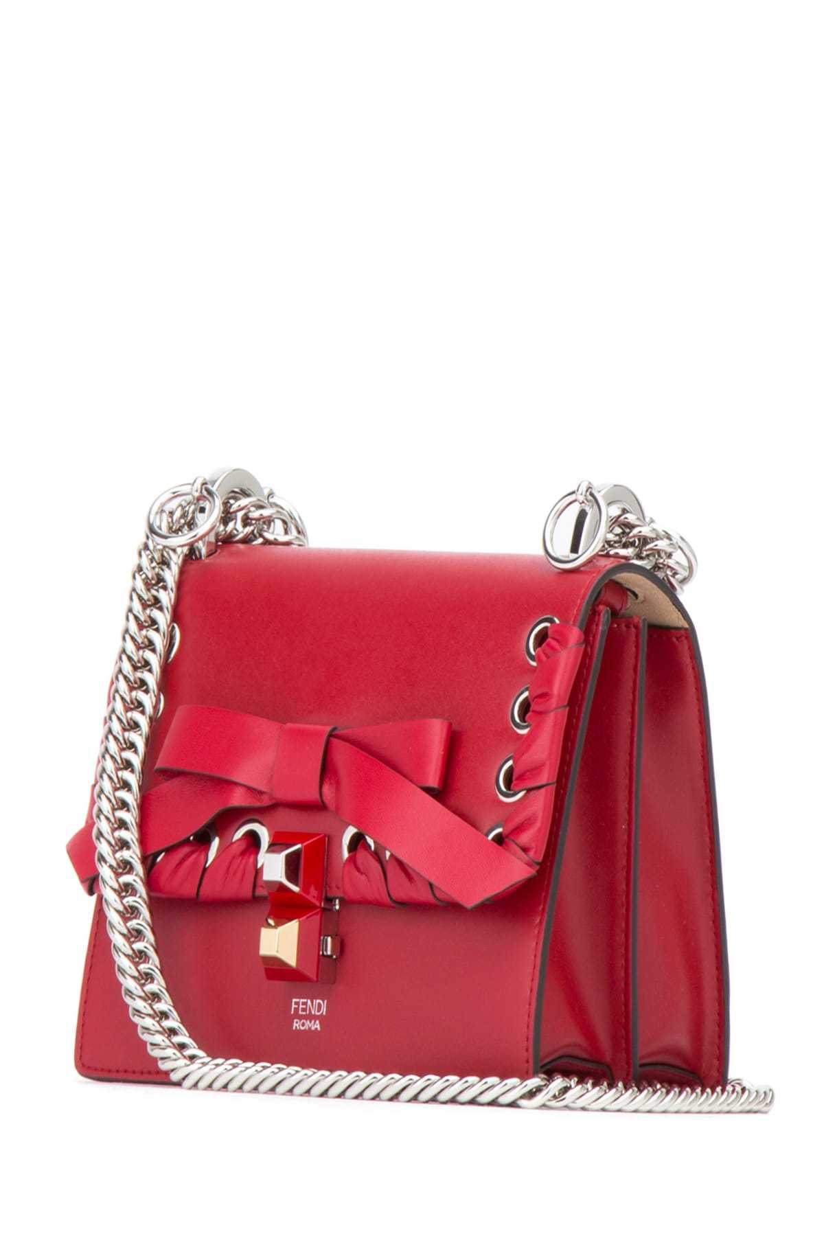 Fendi Kan I Bowknot Calfskin Shoulder Bag In Red