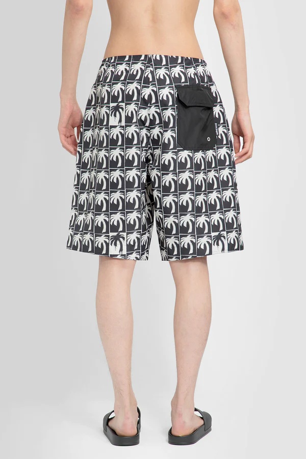 Palm Angels Logo Printed Drawstring Swim Shorts In Black