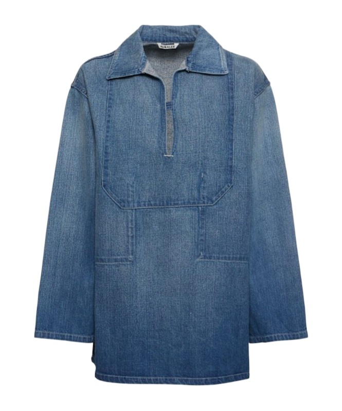 Auralee Collared Denim Shirt In Blue