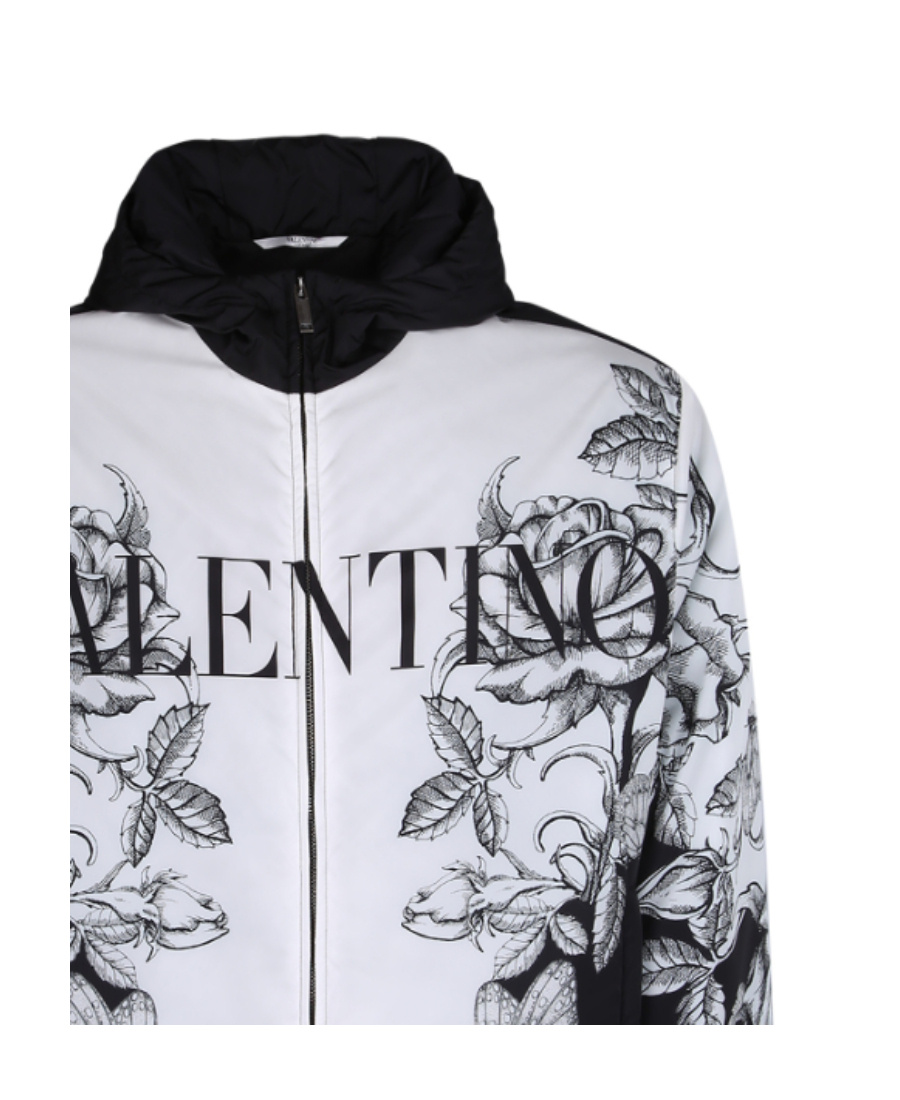 Valentino Floral-butterfly Print Hooded Jacket In White