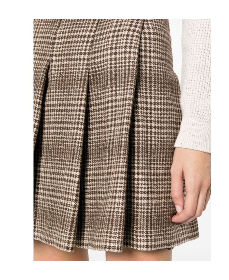 Brunello Cucinelli Houndstooth-pattern High-waist Skirt In Nude