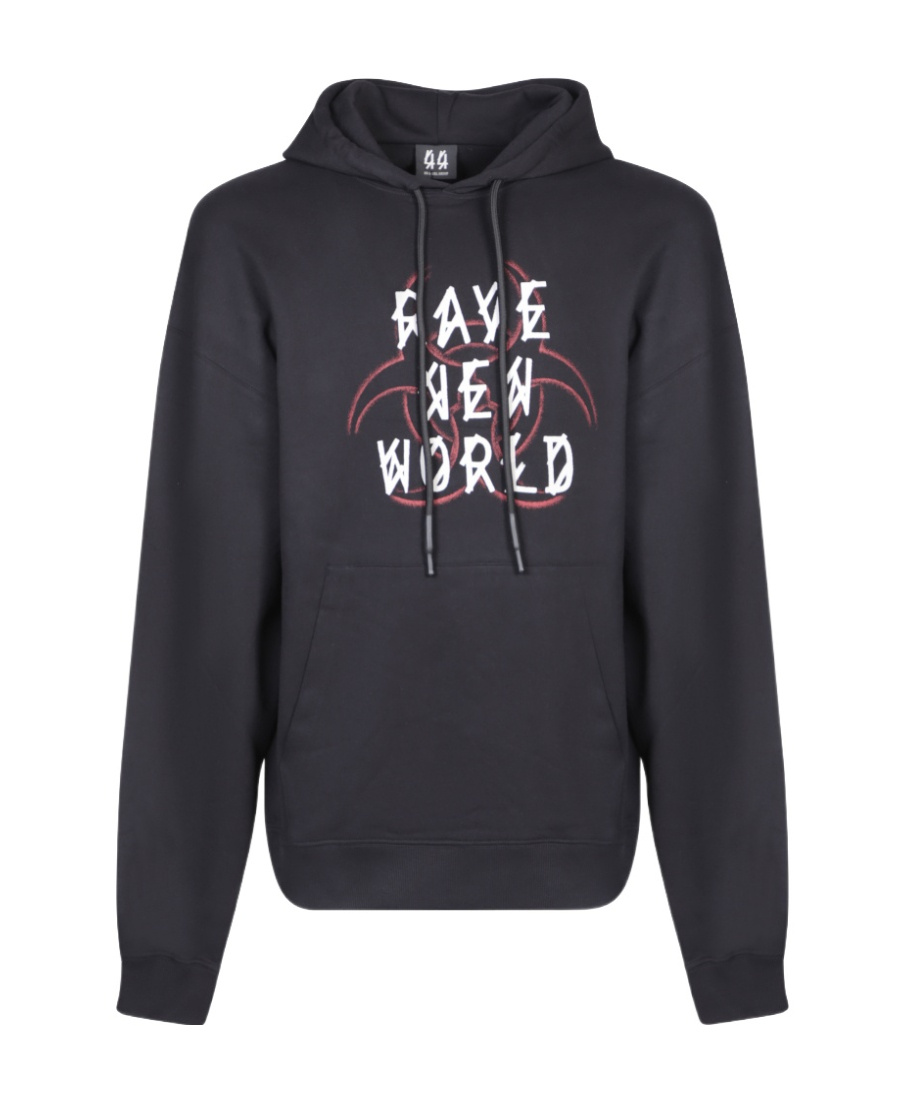 44 Label Group Men Cotton Sweatshirt With Frontal And Back Logo Print In Black