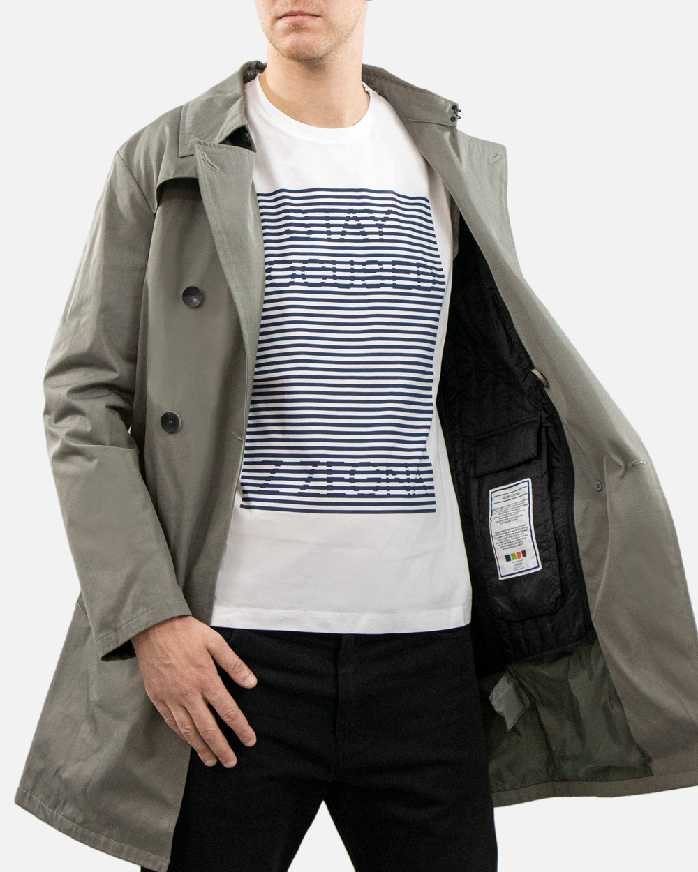 Armani Collezioni Medium And Long Style Lapel Logo Trench Coat In Green