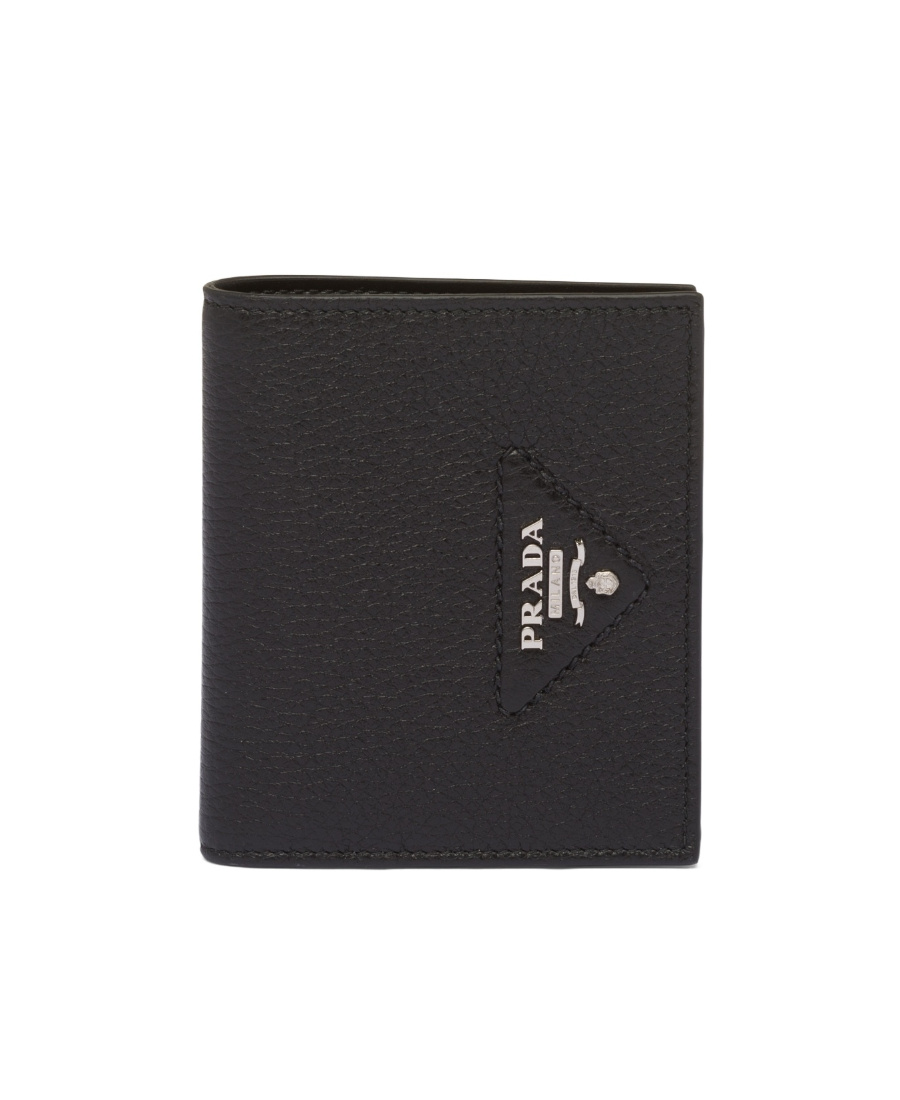 Prada Pebbled-texture Logo-plaque Wallet In Black