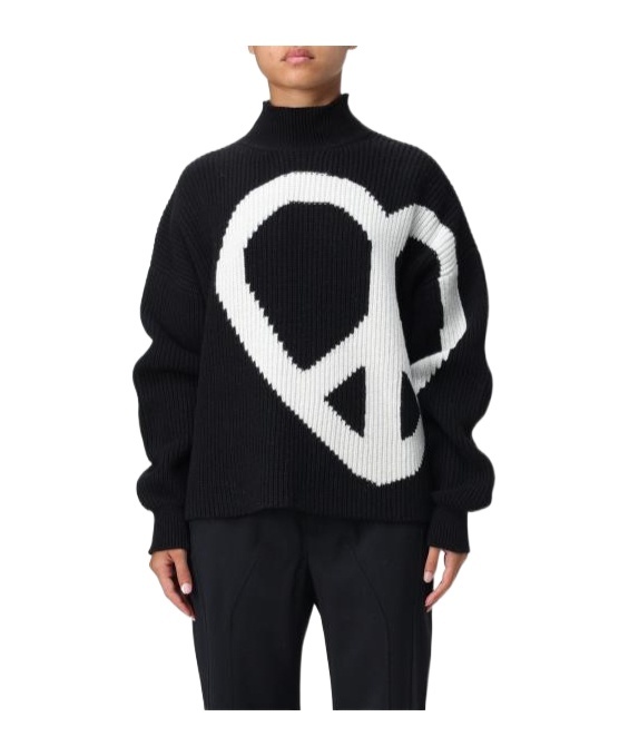 Moschino High Neck Oversized Logo Knitwear In Black