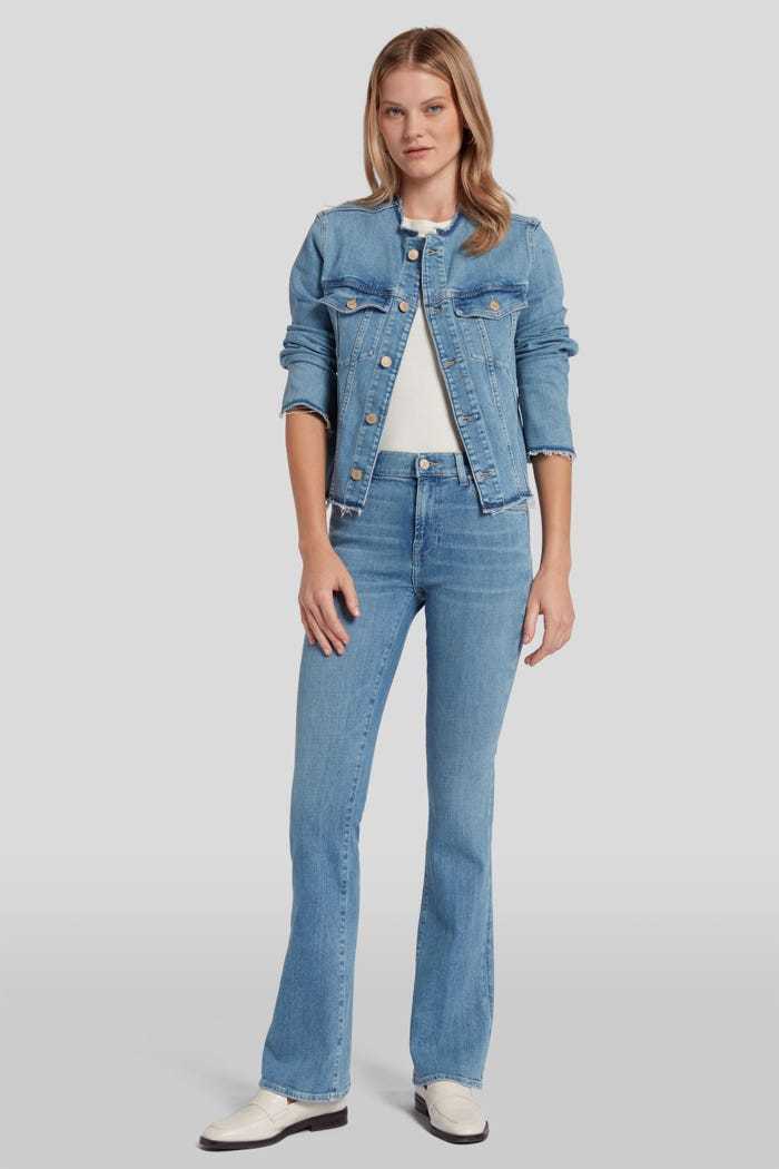 7 For All Mankind Slim Illusion Bootcut Cotton Jeans In Blue