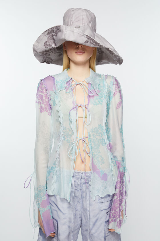 Acne Studios Printed Cotton And Silk Chiffon Top In Blue