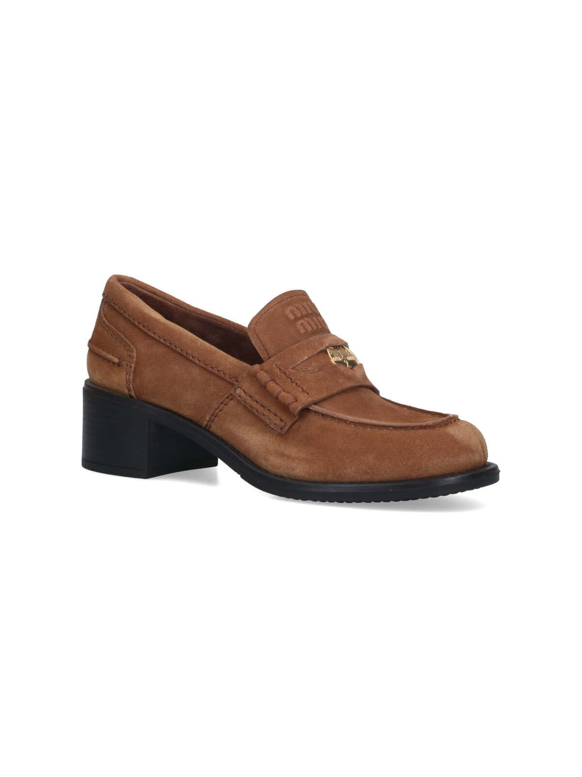Miu Miu 55mm Block-heel Penny Loafers In Brown