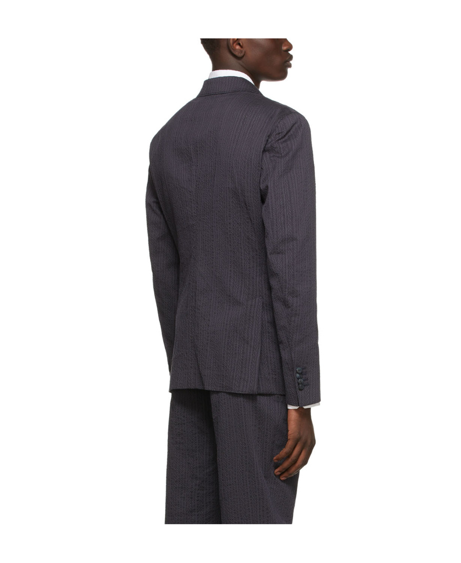 Giorgio Armani Navy Blue Logo Double-breasted Suit Jacket In Black