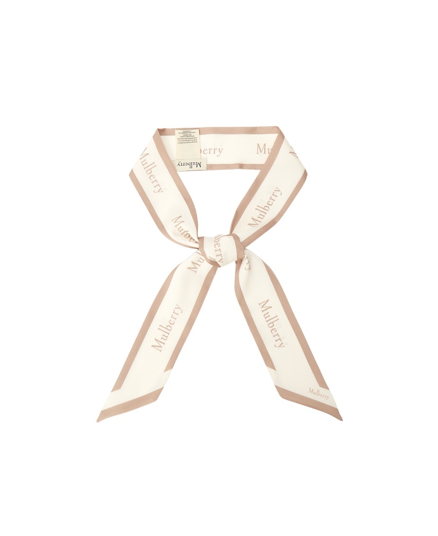 Mulberry Logo-border Skinny Scarf In White