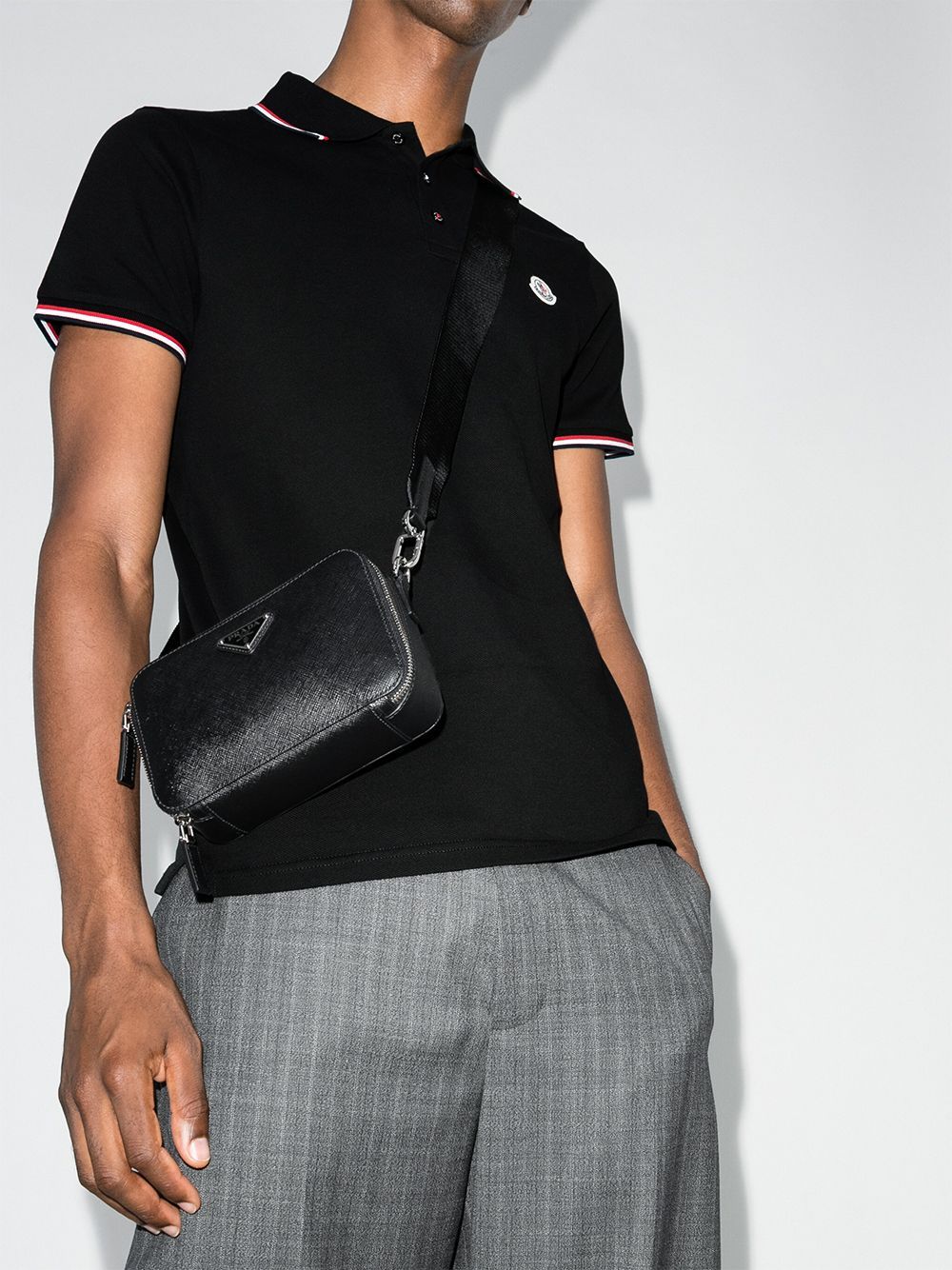 Moncler Short Sleeve Round Collar Polo Shirt In Black
