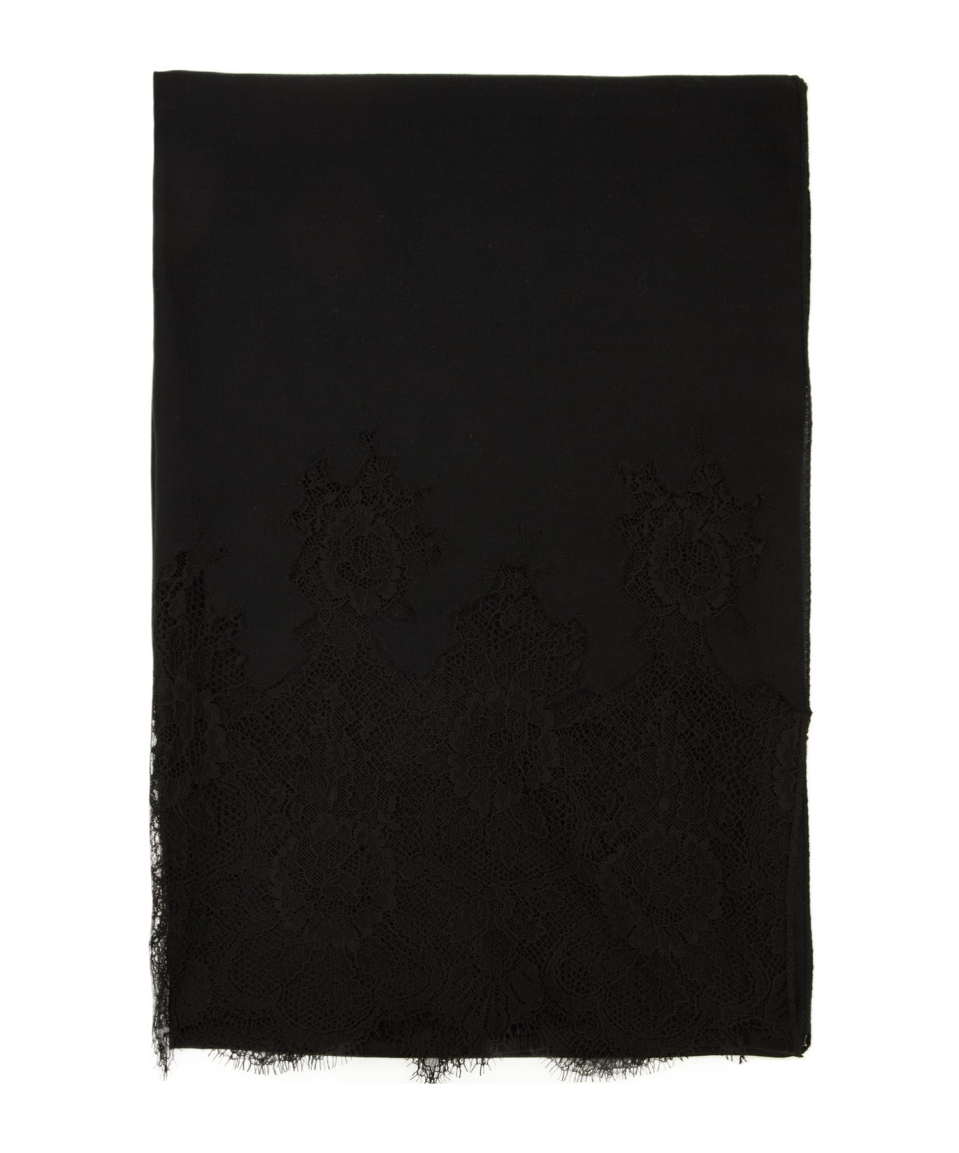 Valentino Lace Wool Cashmere Shawl In Black