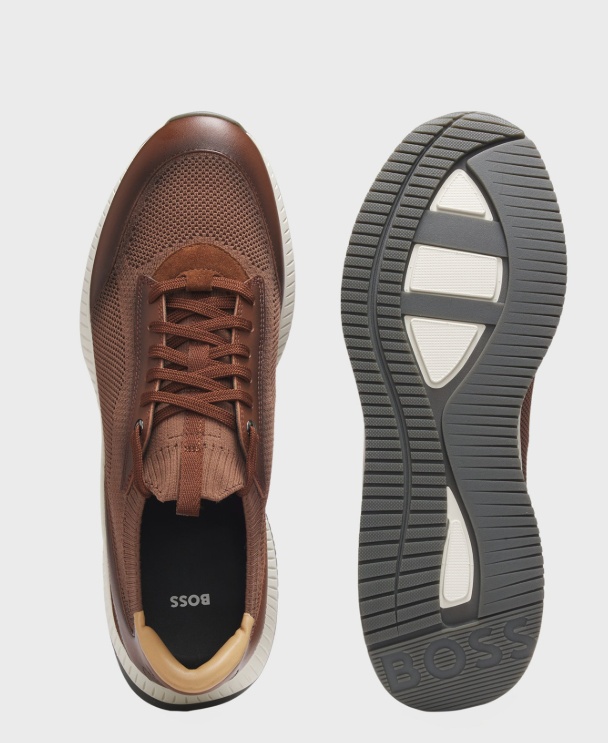 Hugo Boss Round-toe Low-top Sneakers In Brown