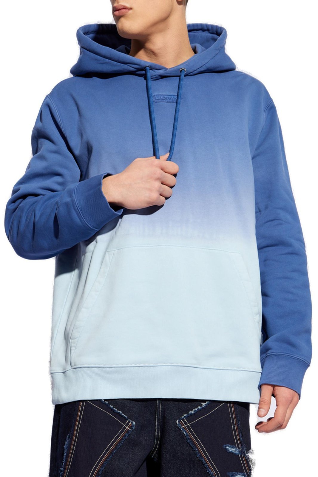 Lanvin Drawstring Long-sleeved Hoodie In Blue