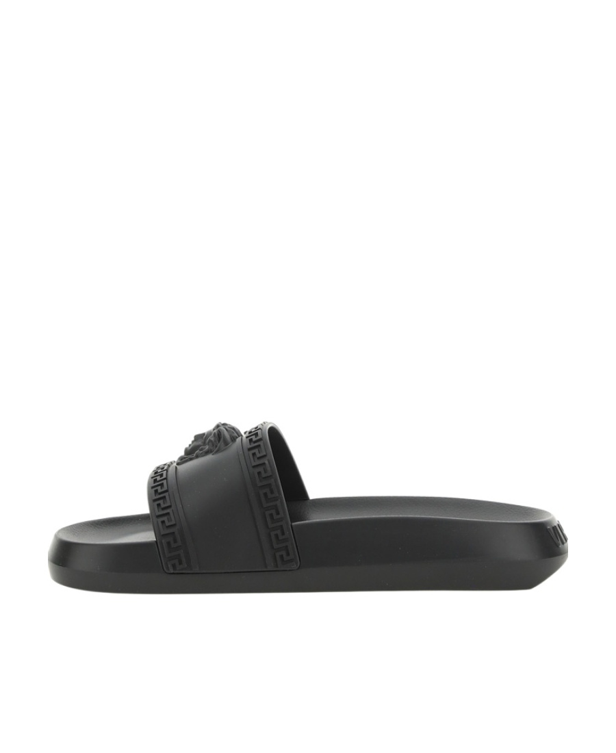 Versace Medusa Front Round Toe Flat Slides In Black