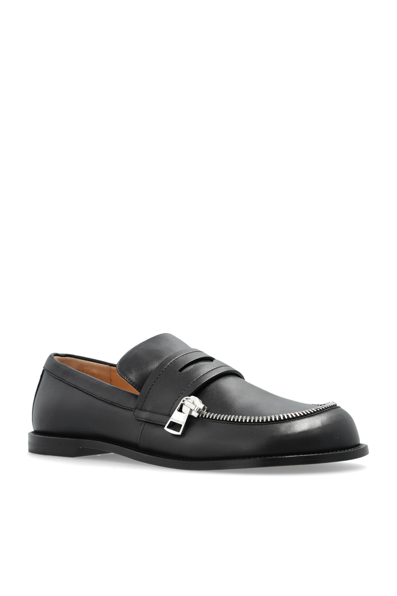 Jw Anderson Leather Loafers With Round Toe And Zipper Detail In Black