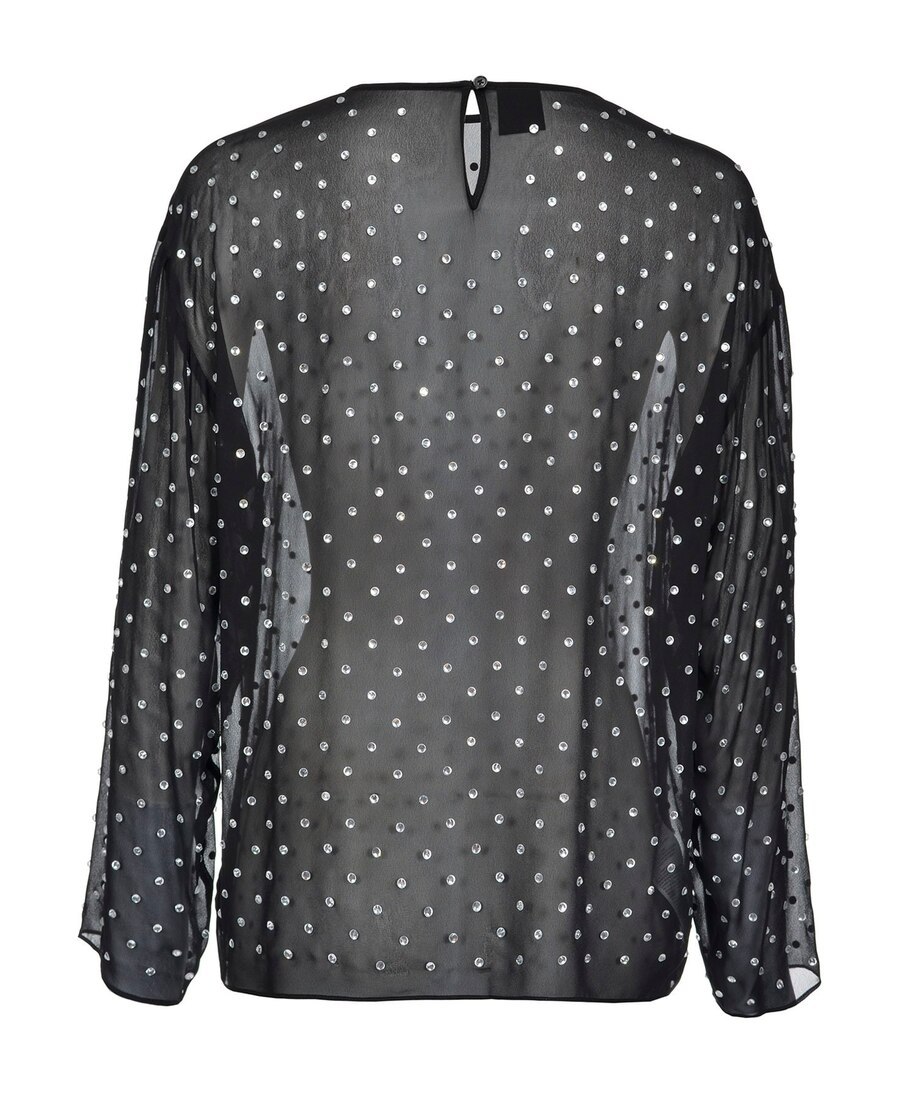Shop Pinko Polka Dot Crewneck Long Sleeved Blouse In Black