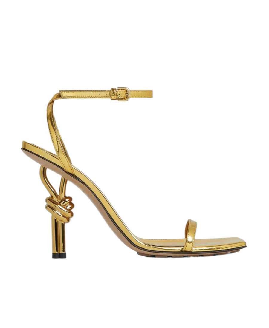 Bottega Veneta Metallic Knot-heel Ankle-strap Sandals In Yellow