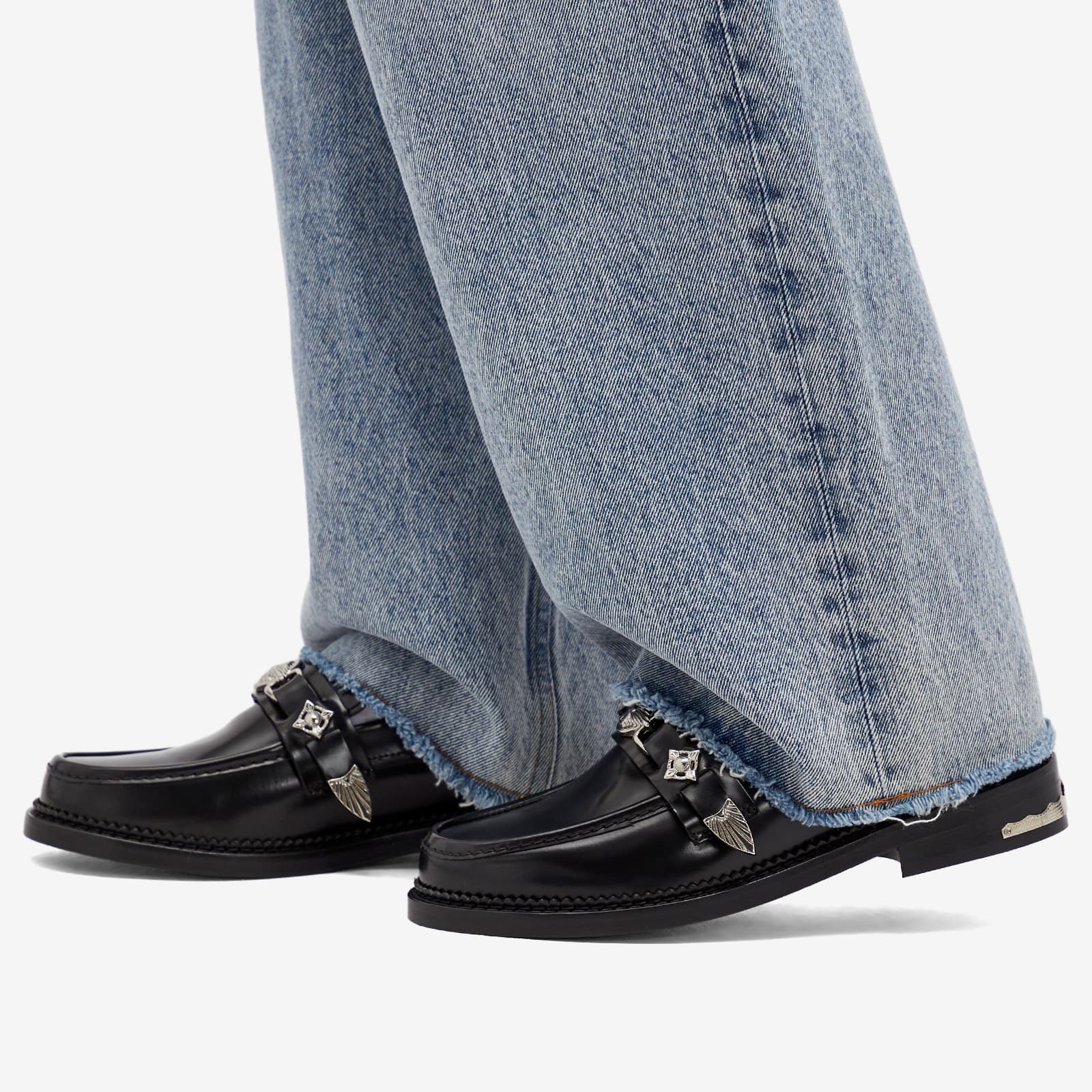 Toga Round-toe Leather Loafers In Black