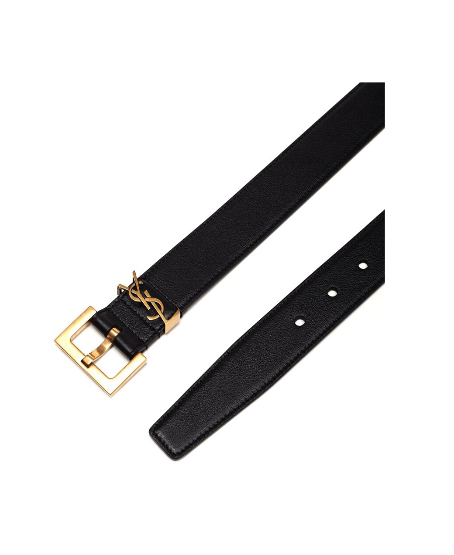 Saint Laurent Monogram Square-buckle Belt In Black