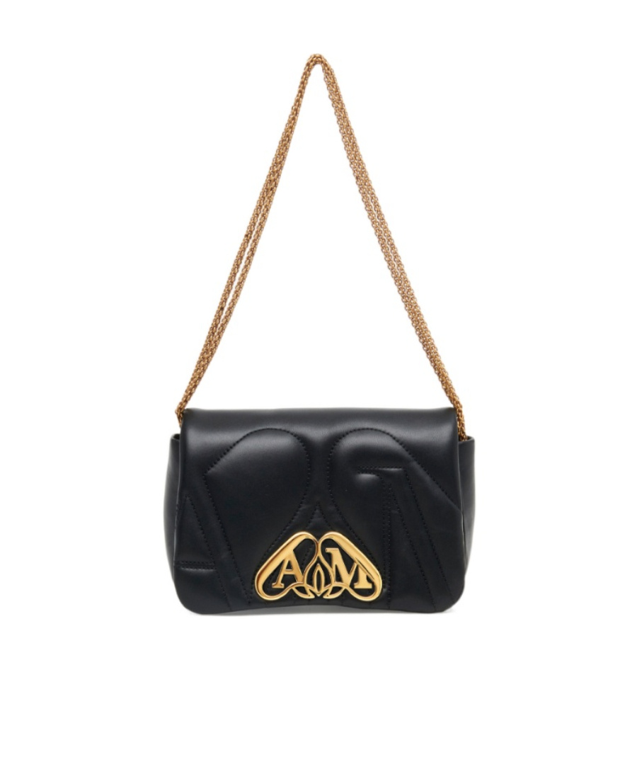 Alexander Mcqueen The Seal Mini Embellished Quilted Leather Shoulder Bag In Black
