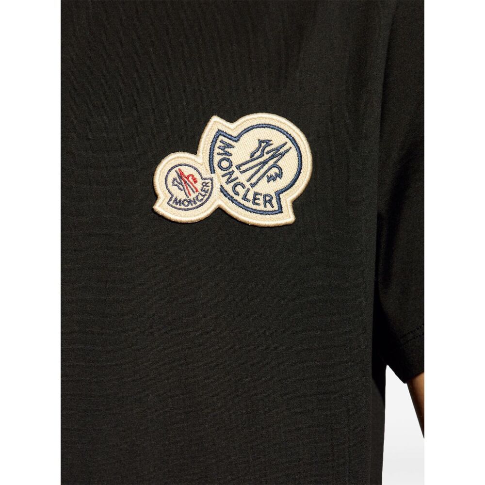 Moncler Double Logo Patch Cotton T-shirt Clothing In Black