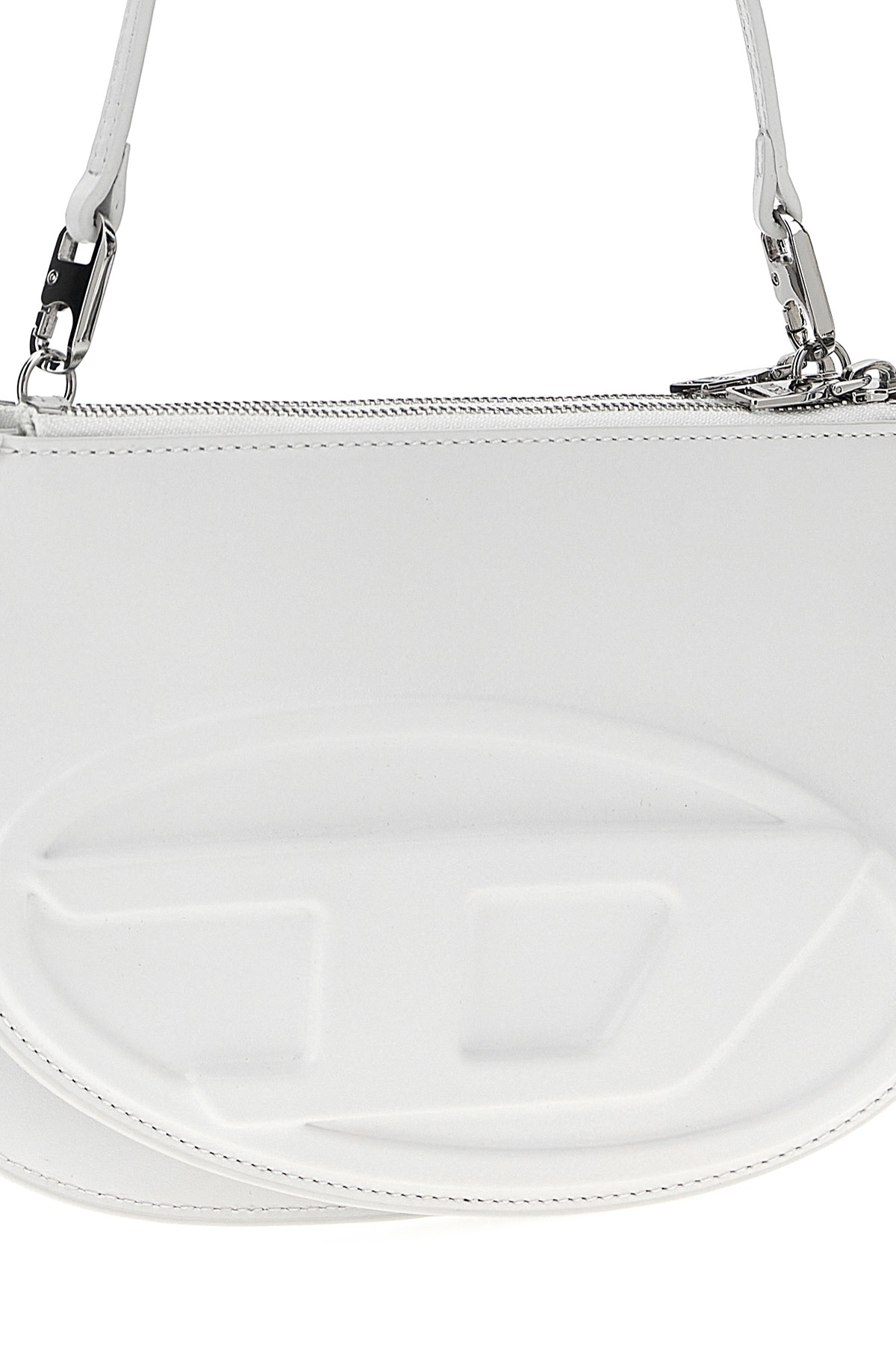 Diesel Smooth Leather Shoulder Handbag With Adjustable Strap In White