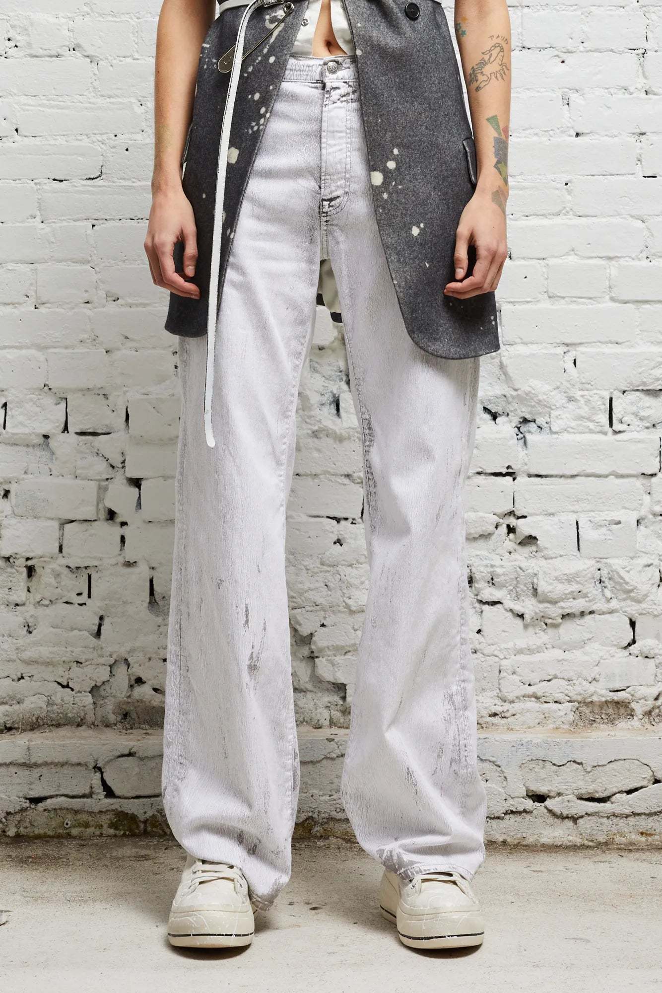 R13 Jane Crackled-effect High Waist Wide-leg Jeans In Gray