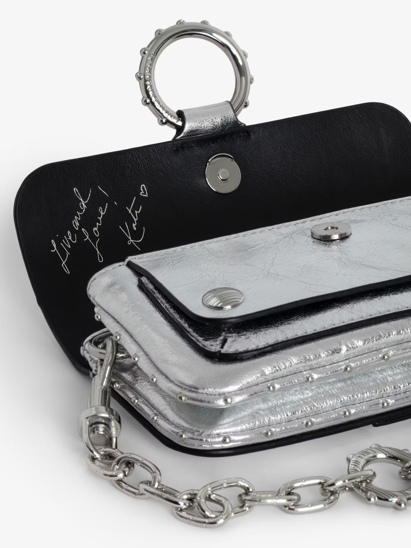 Zadig & Voltaire Metallic Leather Crossbody Bag In Silver