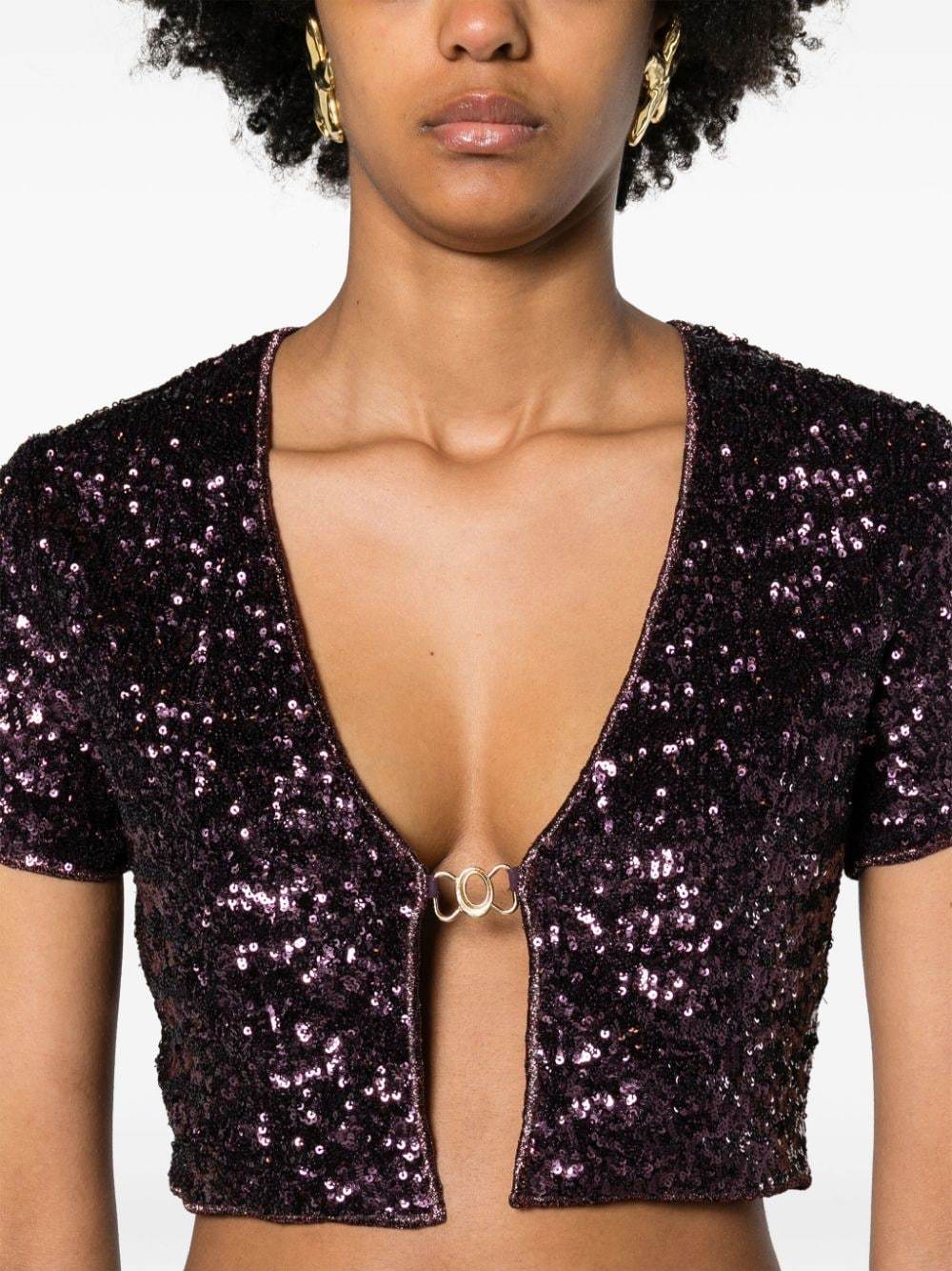 Shop Oseree Sequinned Cropped Cardigan In Black