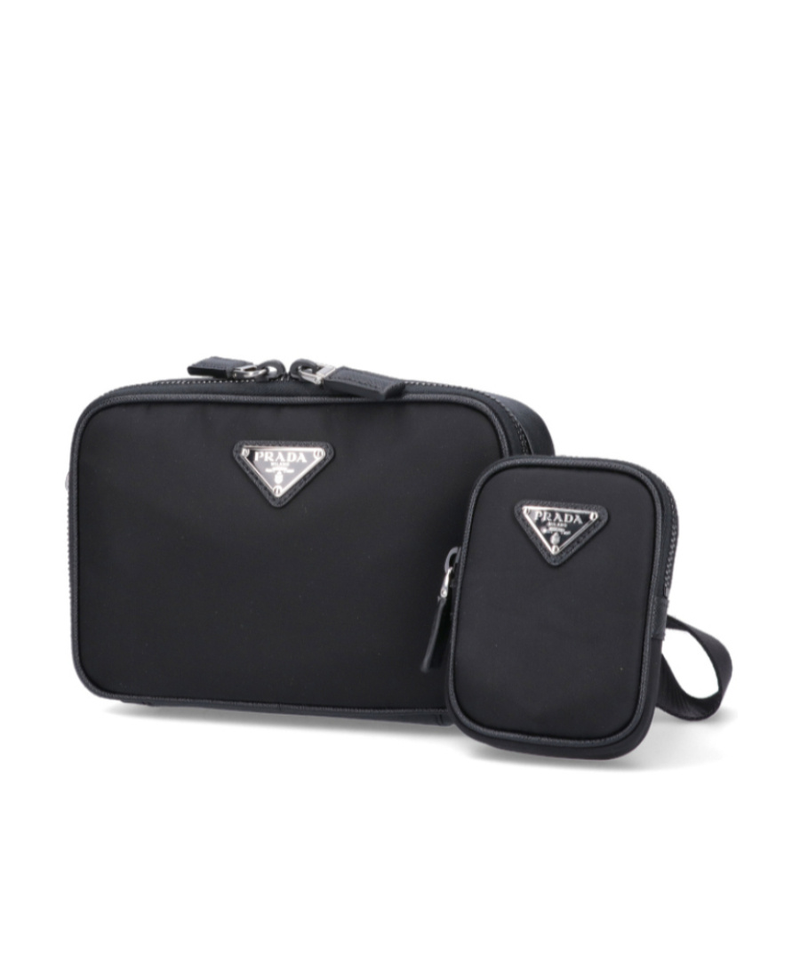 Prada Brique Re-nylon And Saffiano Leather Bag In Black