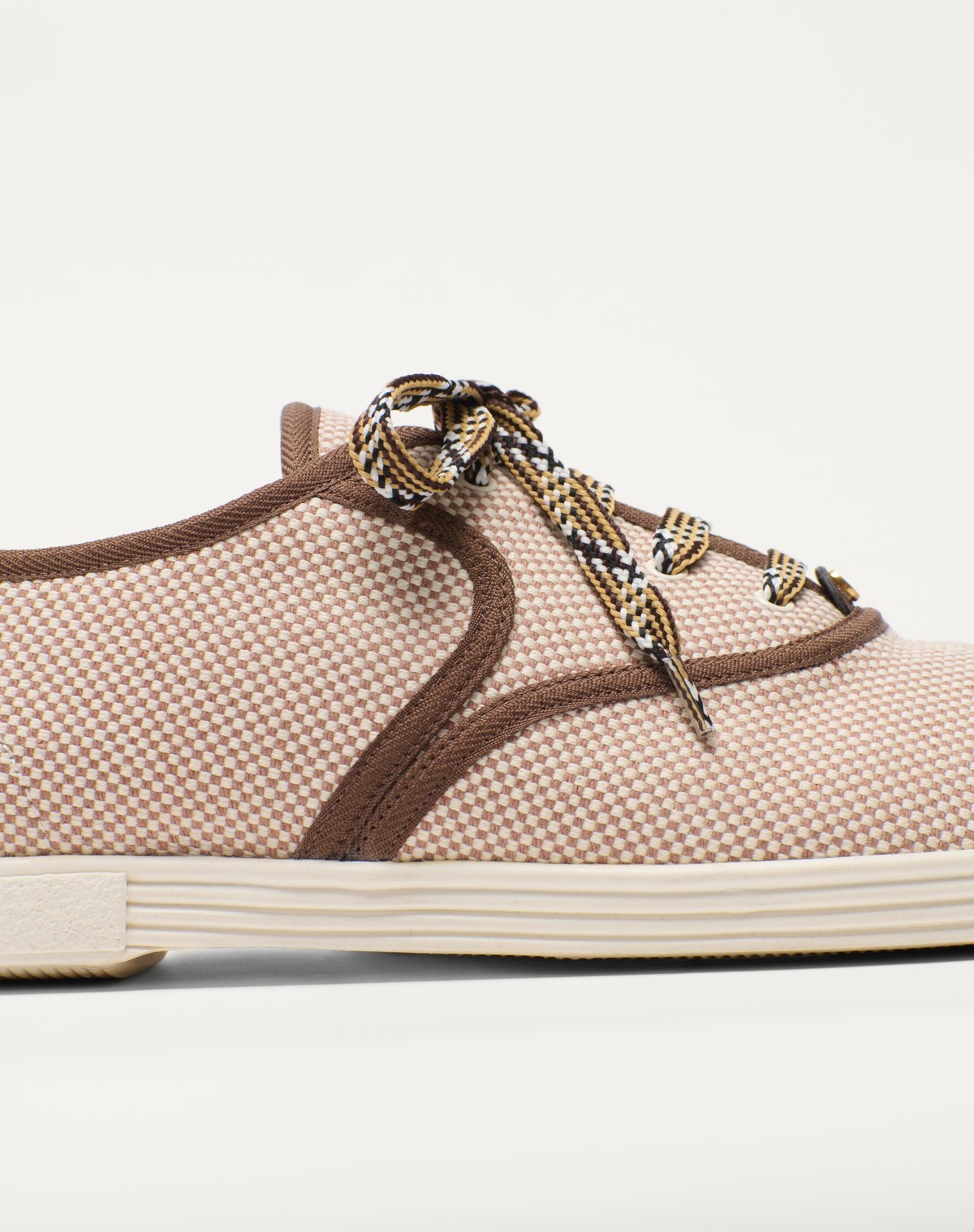 Valentino Bay By Bay Webbing-trimmed Checked Canvas Sneakers In Nude