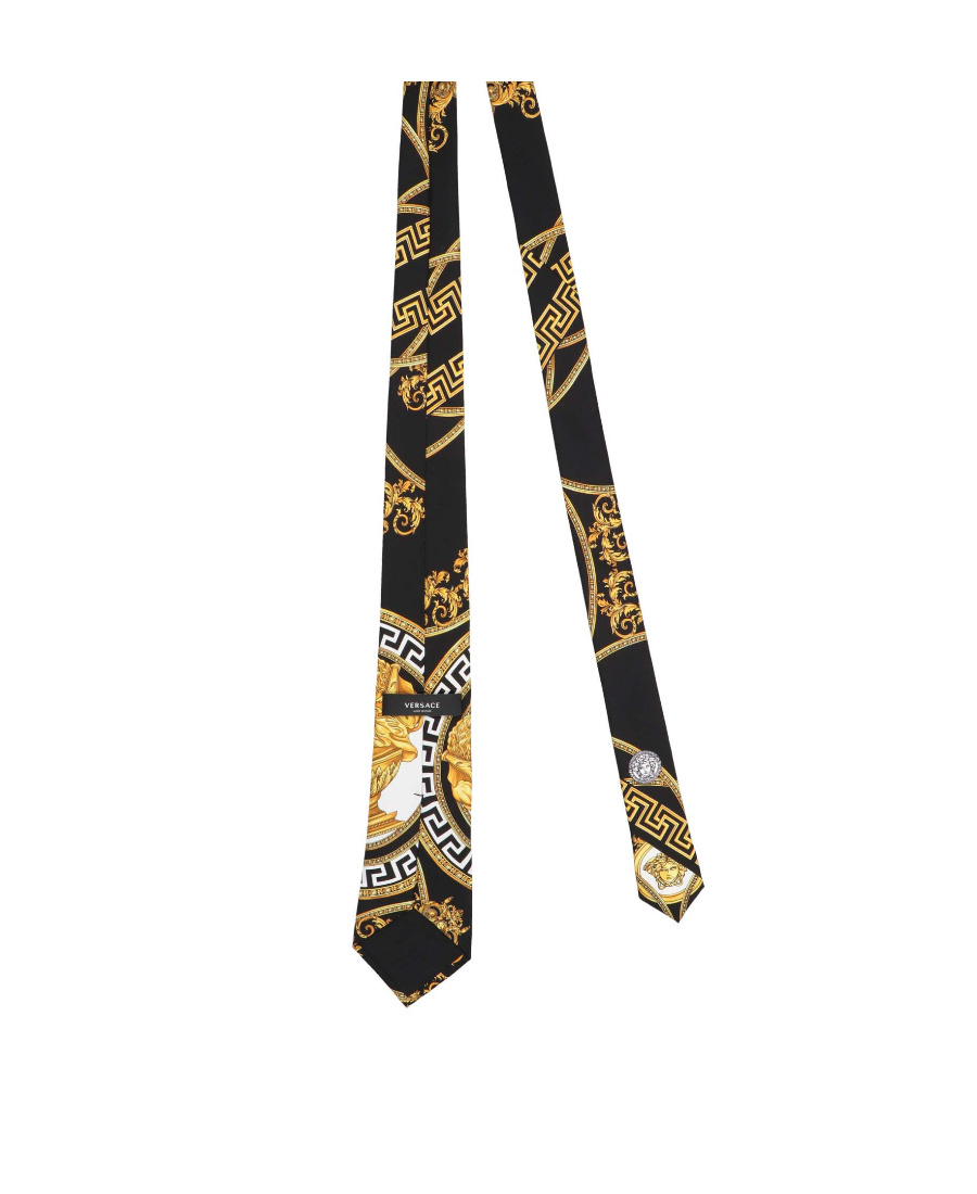 Versace Baroque Pattern-print Silk Tie In Black