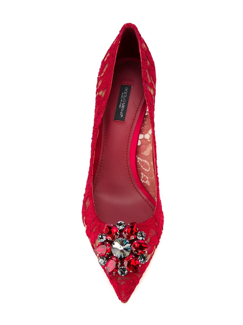 Dolce & Gabbana Dolce Gabbana Crystal-embellished Lace Pumps In Red