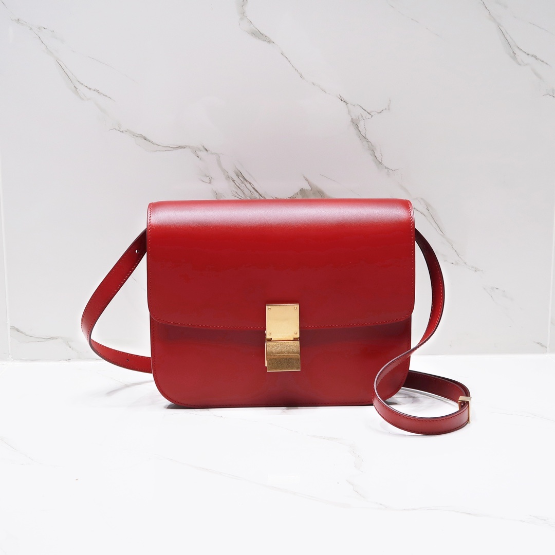 Celine Classic Teen Leather Polished Handbag In Red