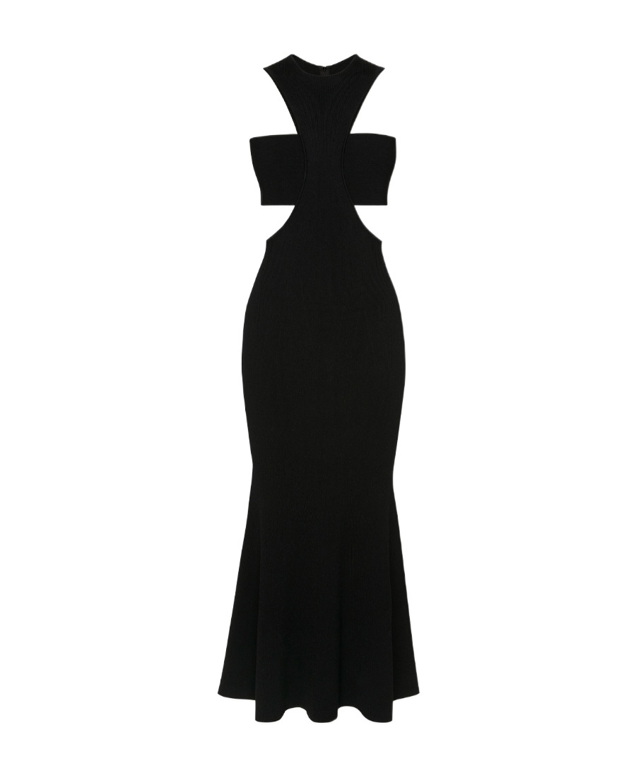 Alexander Mcqueen Black Slashed Harness Midi Dress In Black