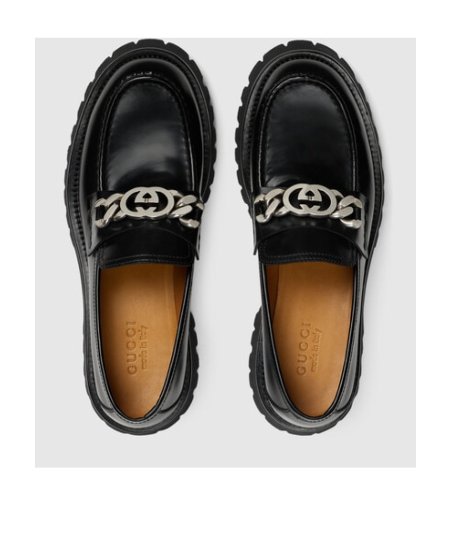 Gucci Interlocking G Logo Leather Loafers In Black