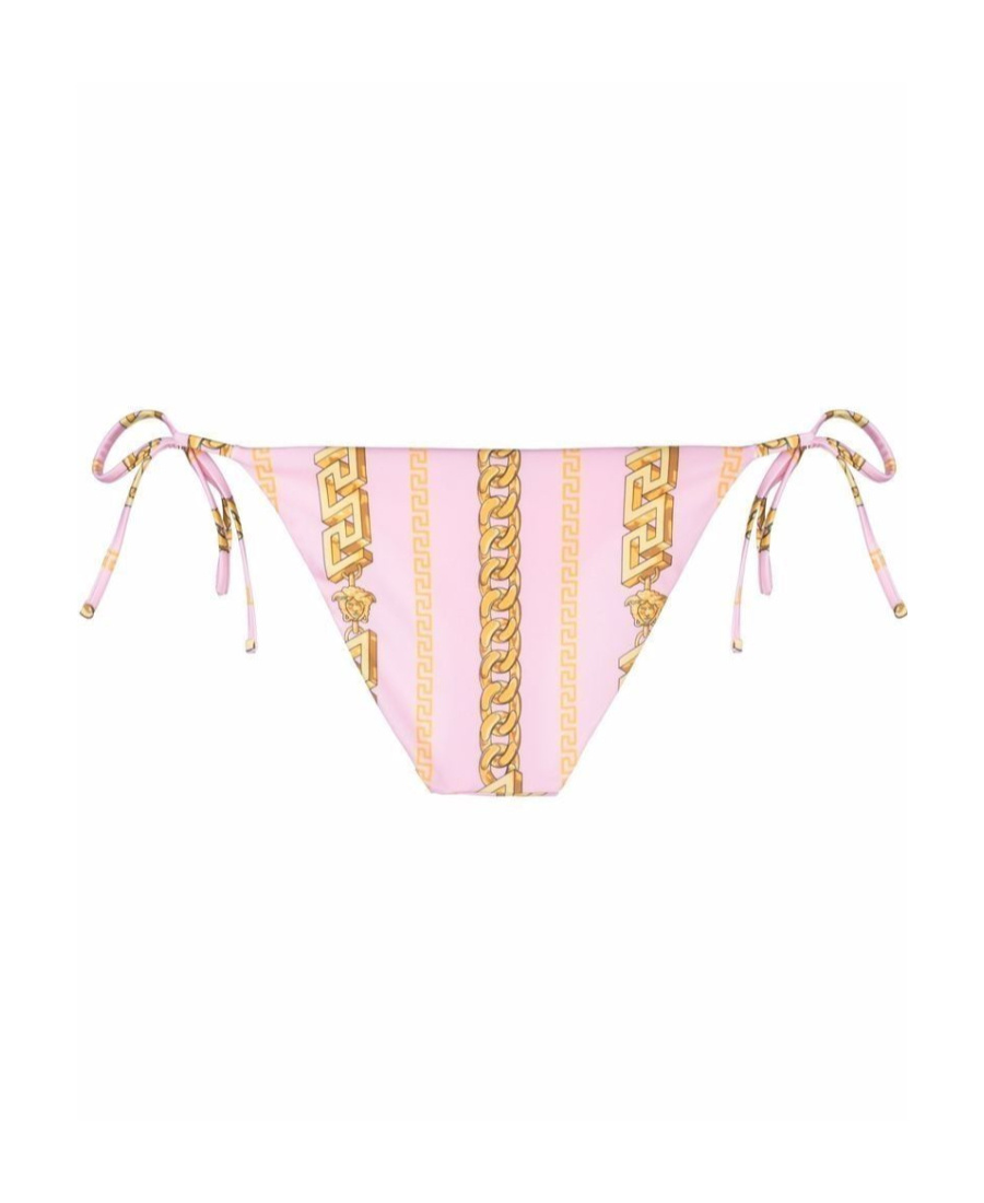 Versace Chain Pinstripe Bikini Bottoms In Pink
