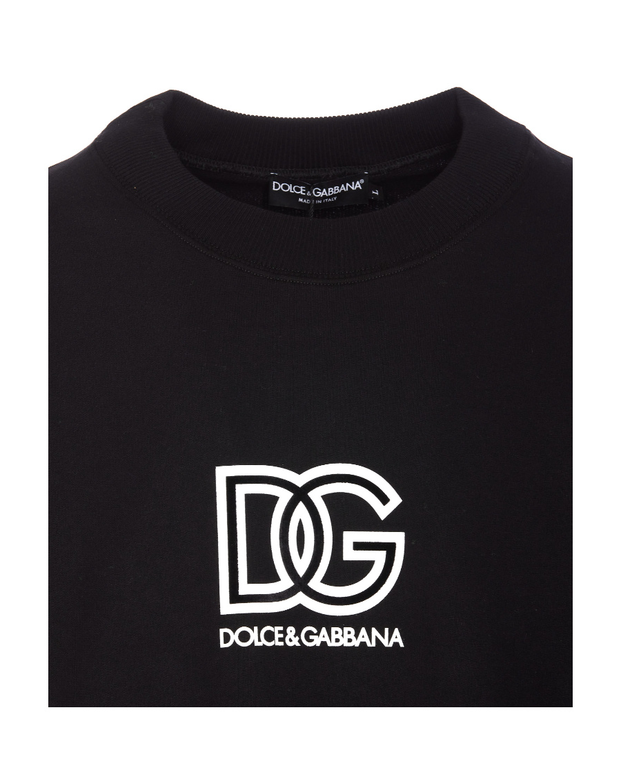 Dolce & Gabbana Logo Cotton Jersey Crewneck Sweatshirt In Black