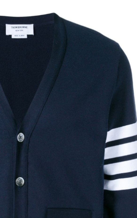 THOM BROWNE 4-BAR LOGO-PATCH CARDIGAN