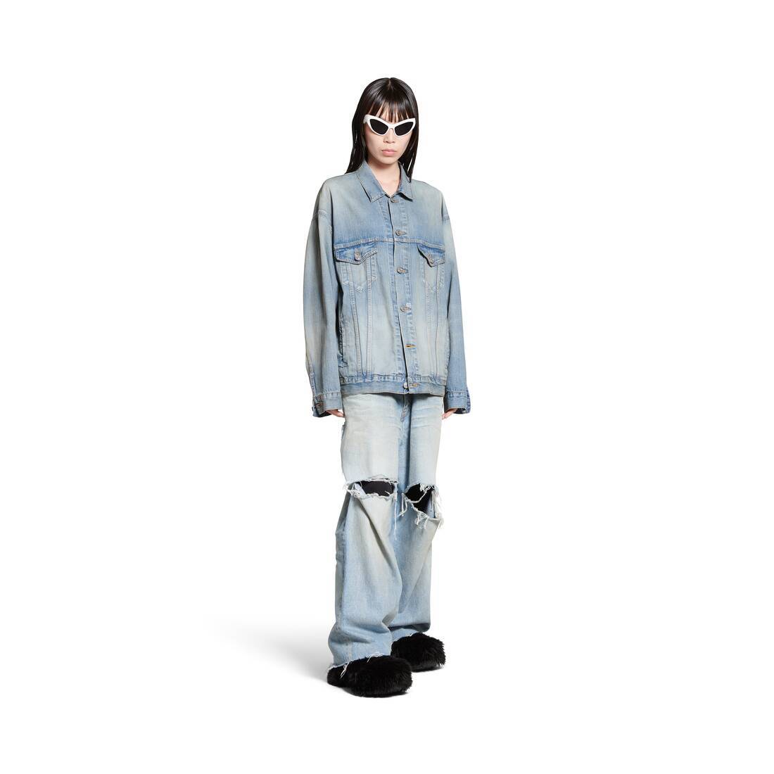 Balenciaga Graphic Printed Denim Jacket In Blue