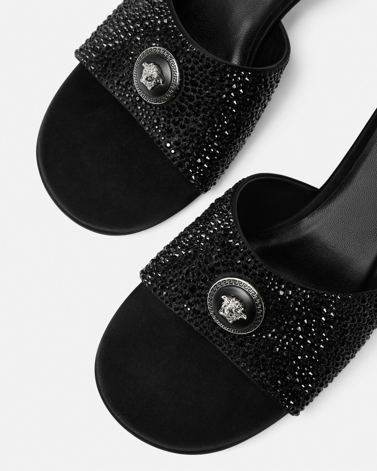Versace Alia Medusa Strass Kitten-heel Mules In Black