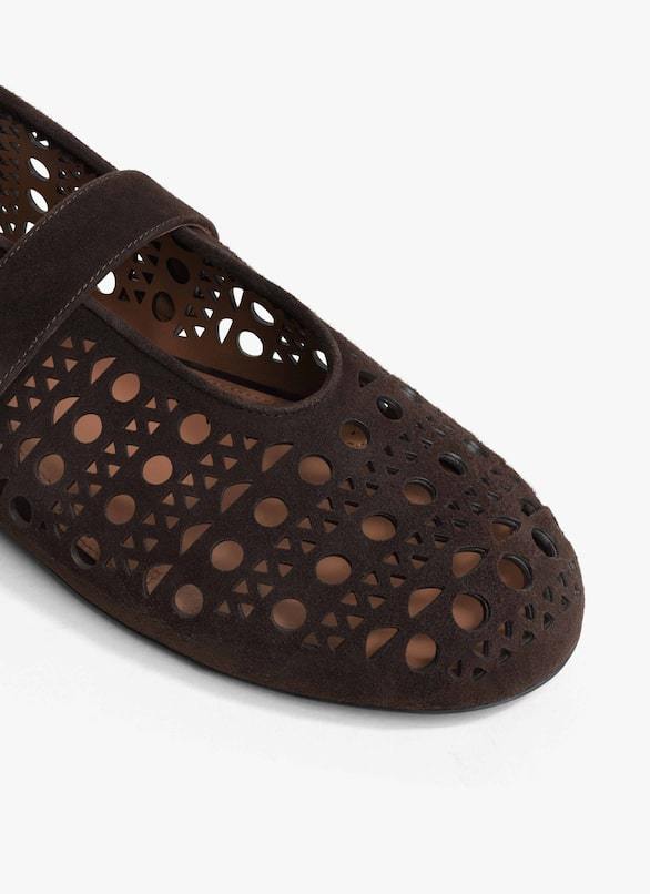 Alaïa Vienne Perforated Suede Buckle Ballerina Flats In Black
