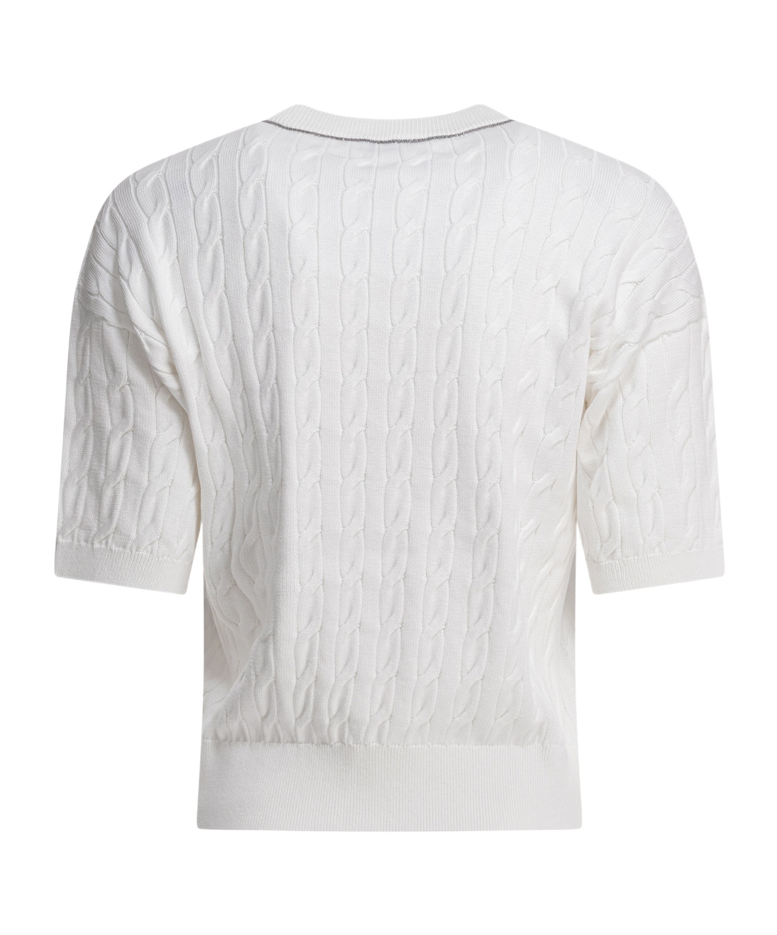Brunello Cucinelli Crew Neck Short Sleeve Knit Top In White