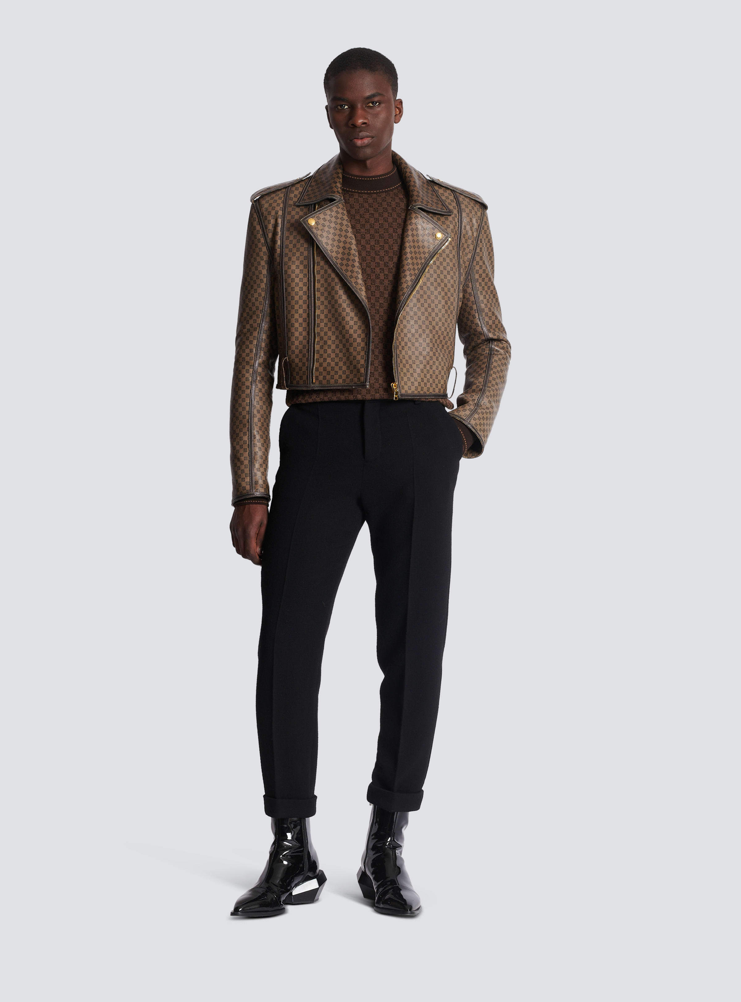 Balmain Mini Letter Pattern Knitted Sweater In Brown
