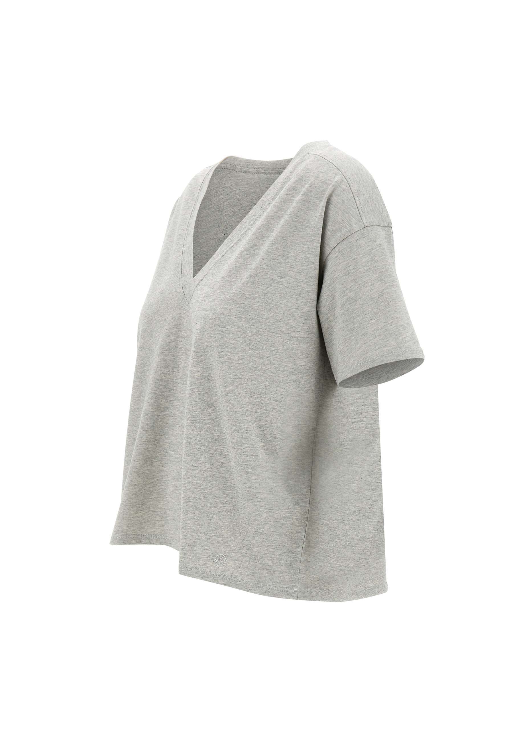 Loulou Studio V-neck Cotton T-shirt Asymmetrical Hemline In Gray