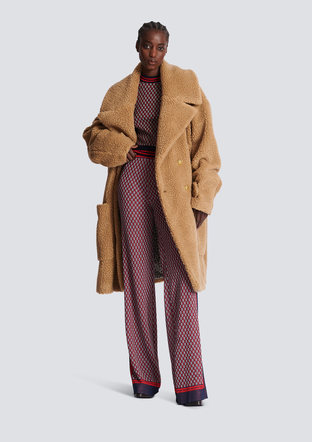 Shop Balmain Long Double-breasted Buttoned Coat In Nude