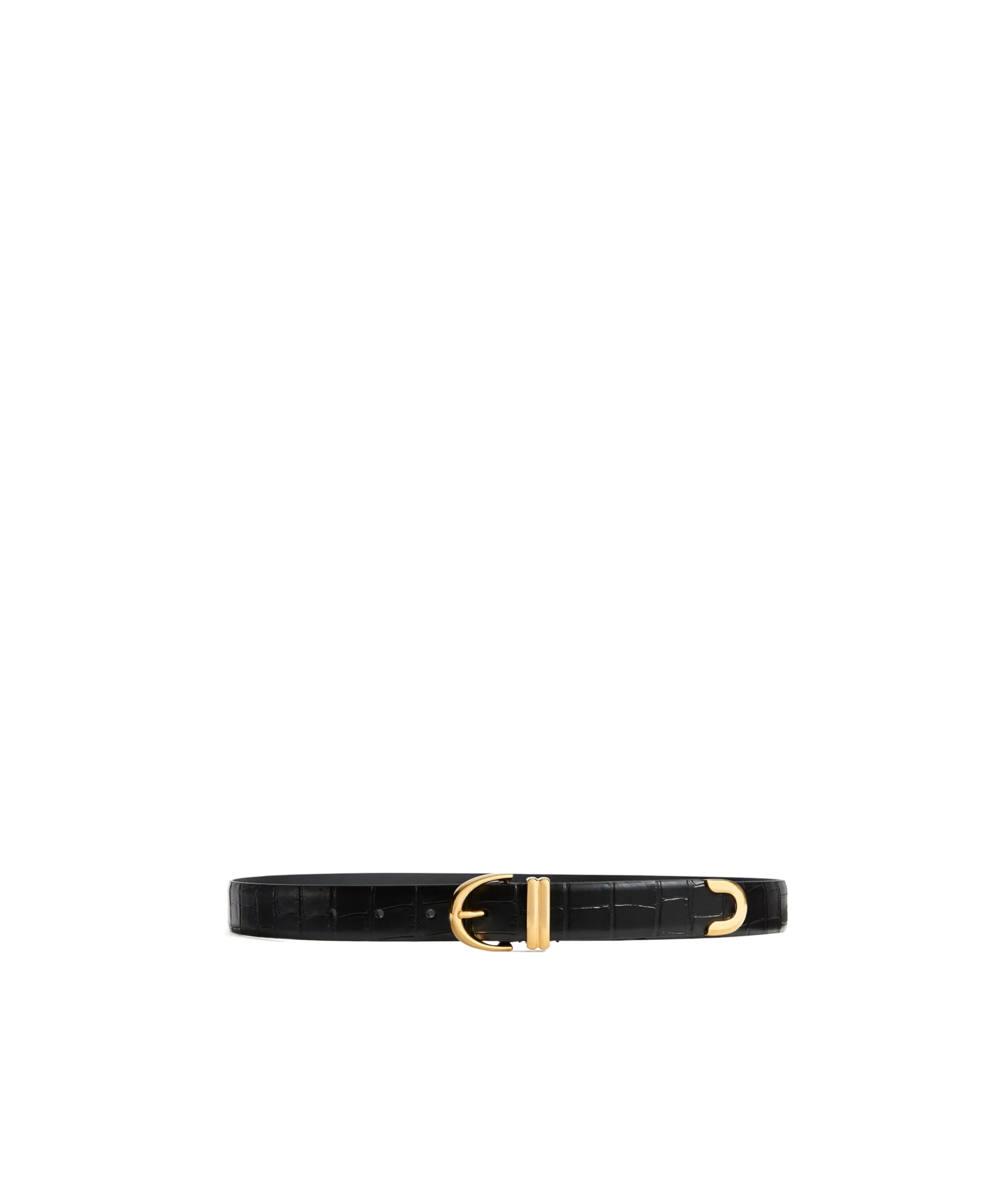 Khaite Womens Bambi Skinny Croc-embossed Leather Belt Black In Black