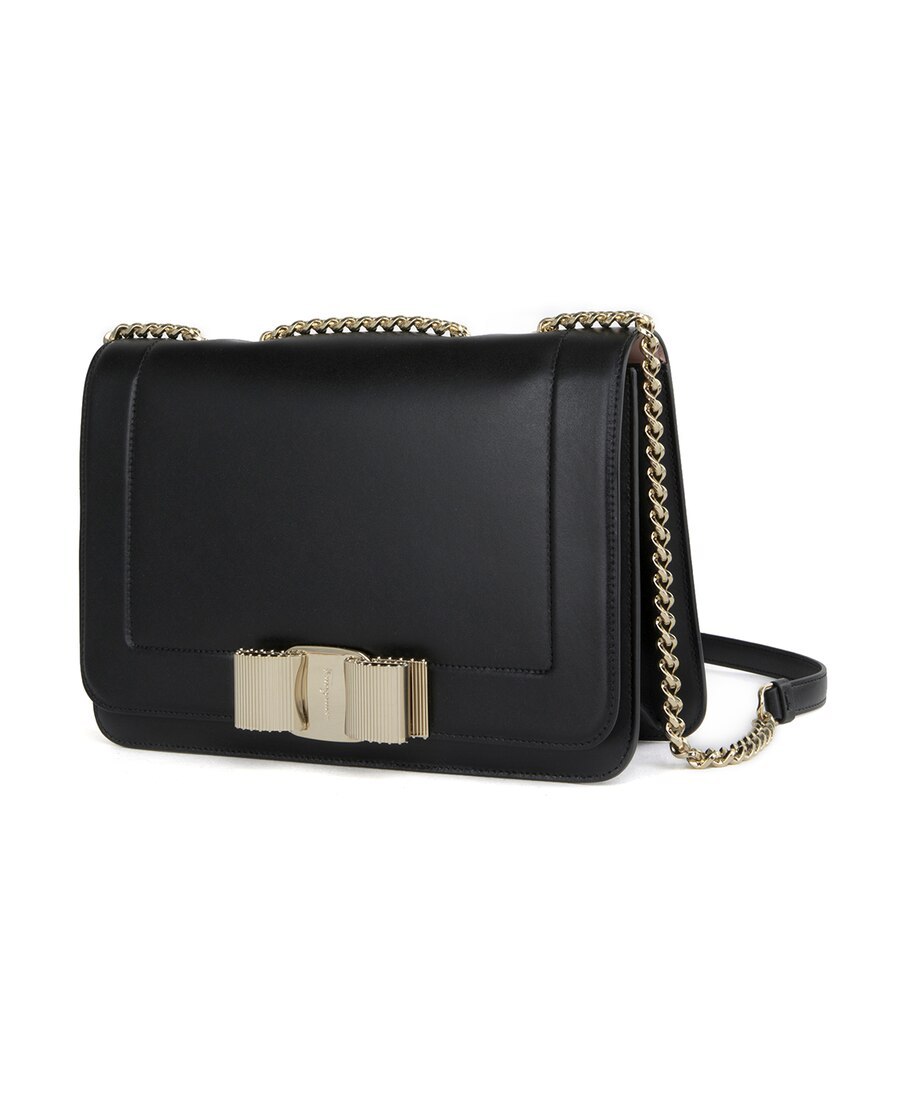 Ferragamo Logo Bow Shoulder Bag In Black